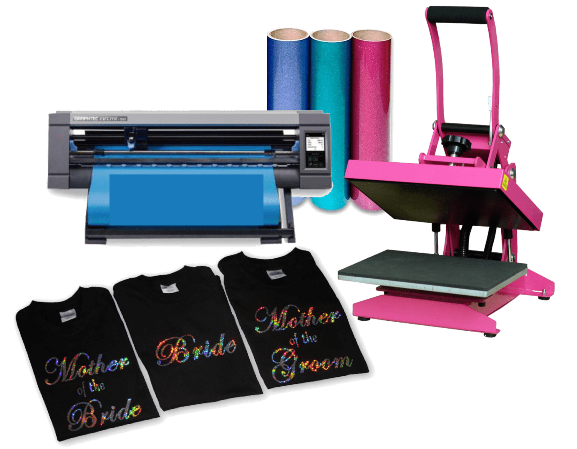Vinyl Cutter 20” start up bundle with heat press and vinyl.Perfect Start up  bundle for Home based or hobby for making T shirts, Package includes: 20”  Vinyl Cutter 9”x12” Heat Press3 rolls